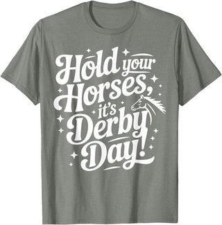 Witty Roller Derby & Sports Tees Hold Your Horses it's Derby day T-Shirt - Olive Heather