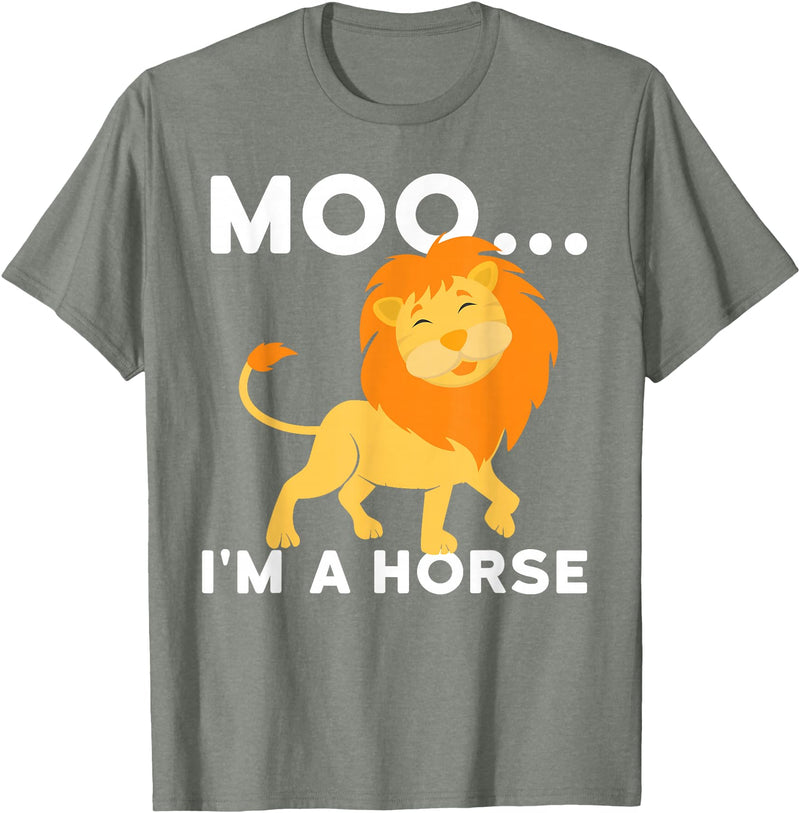 Funny Lion Shirts Moo I'm a horse - lion T-Shirt - Olive Heather