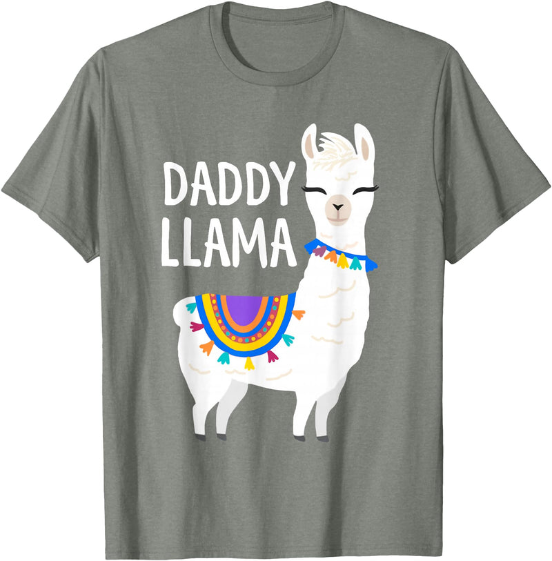 Birthday Llama Shirts Gift Daddy Llama Funny Father's Day Shirt Men, Dad, Dad Birthday T-Shirt - Olive Heather