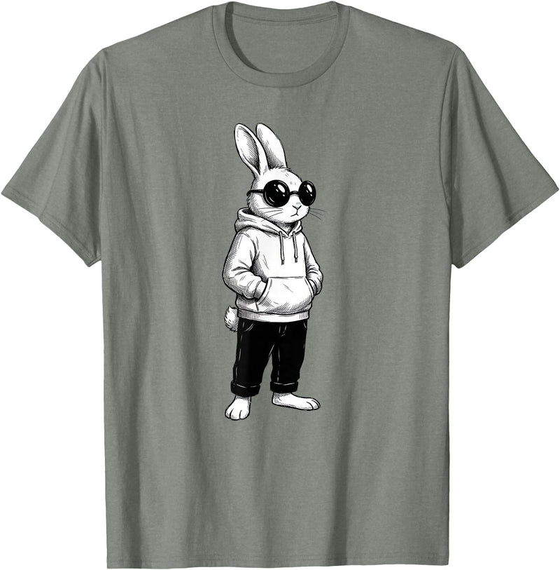 Cool Bunny Hipster Black Sunglasses Easter Rabbit 4 Boy Kids T-Shirt in Olive Heather