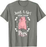 Cool Animal Farmers Year Of Pig Women Girl Designs Funny Just A Girl Who Loves Pigs Gift | Cute Mini Piggy Kids T-Shirt - Olive Heather