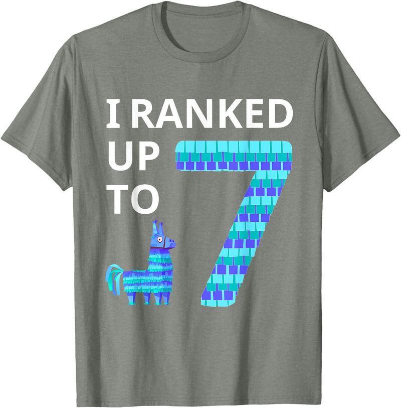 I Ranked Up to 7 Birthday Video Game Llama Piñata Birthday T-Shirt - Olive Heather