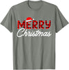 Merry Christmas Buffalo t -shir t Merry Christmas Buffalo Plaid Red Santa Hat Xmas Pajamas T-Shirt - Olive Heather