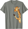 Funny Waving Giraffe tee Waving Giraffe Peeking Funny Safari Zoo Animal T-Shirt - Olive Heather