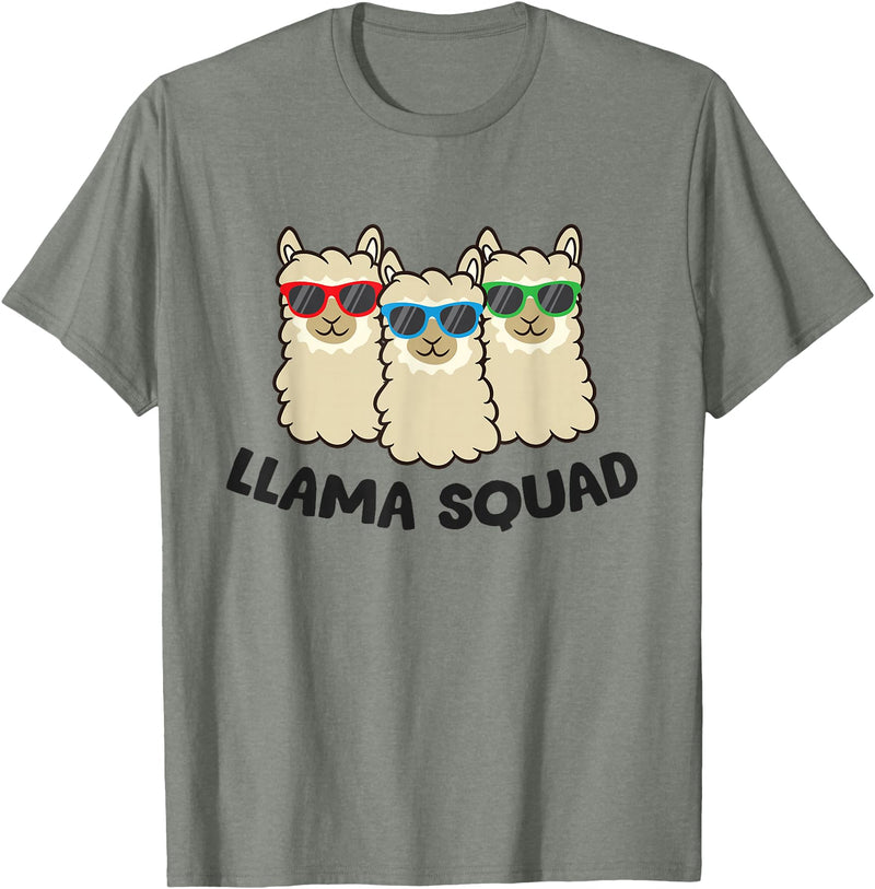 Llama Gifts For Llama Lovers Llama Squad Team Llama Matching Sunglasses LLamas T-Shirt - Olive Heather