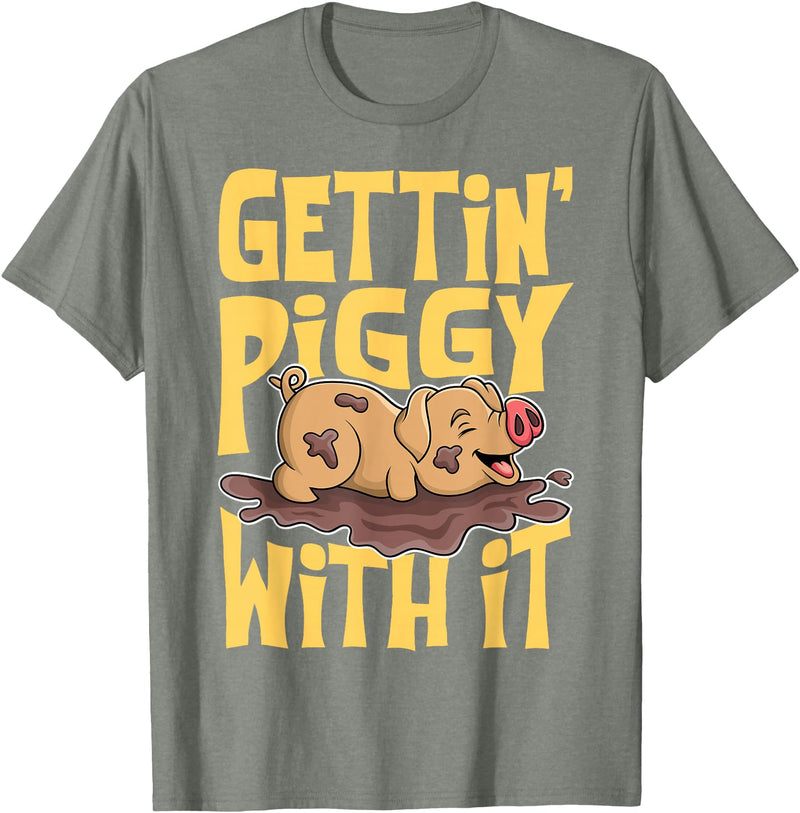 Hadley Designs Gettin' Piggy With It, Farm Animals, Hog Lover, I Love Pigs T-Shirt - Olive Heather