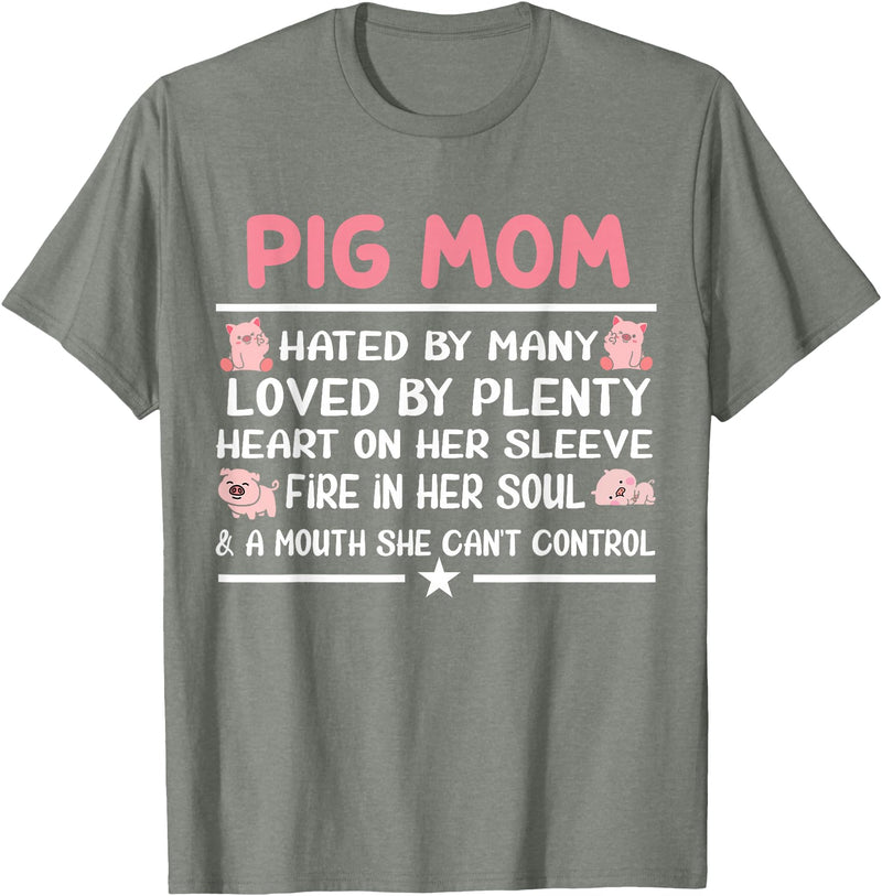 Funny Pig Farm Piggy Farmer Farming Gifts DAIMMER Pig Mom Hated By Many Loved By Plenty Heart On Her Sleeve T-Shirt - Olive Heather