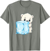Cute Polar Bear Ice Cube Arctic Kawaii Adorable Baby Polar Bear Hugging Big Ice Cube T-Shirt - Olive Heather
