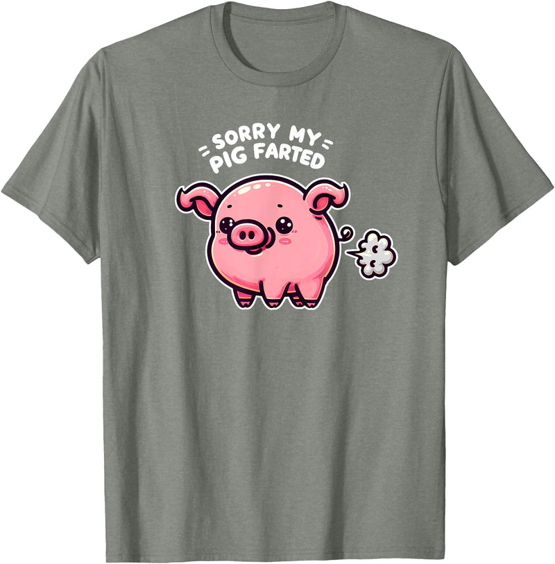 Humorous Farm Animal Fun Men Women Kids Sorry My Pig Farted Funny Sayings Humor Quotes T-Shirt - Olive Heather