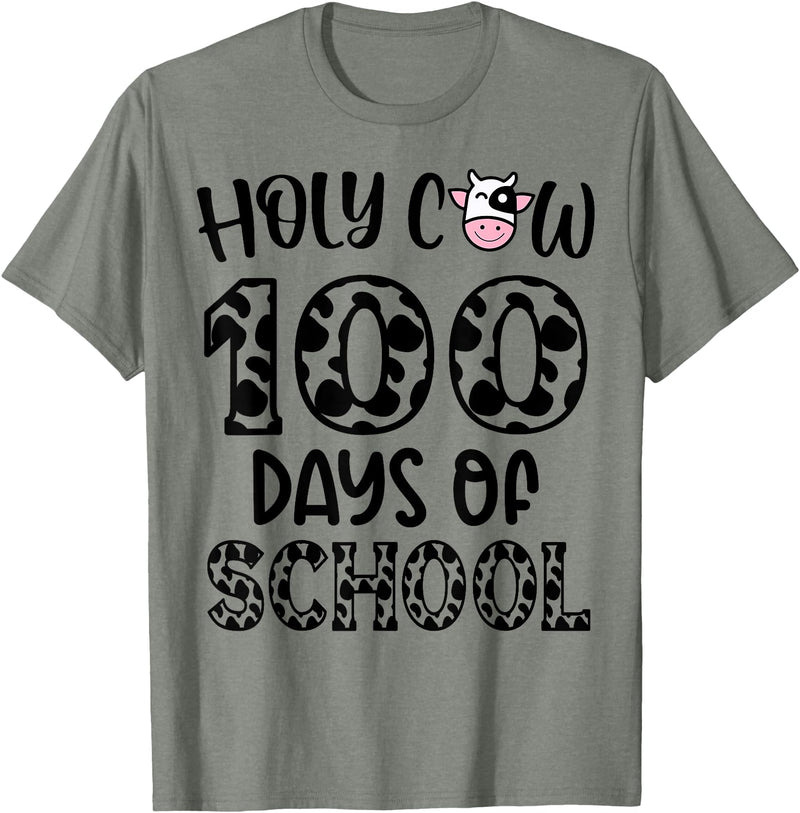 Holy Cow 100 Days Of School teachers Students Kids T-Shirt - Olive Heather