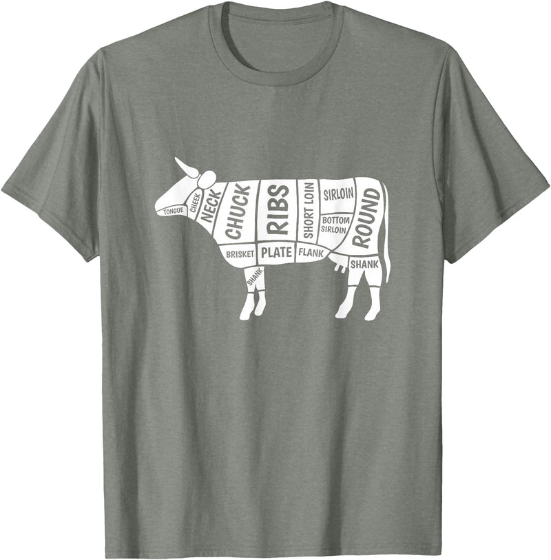 Beef Steak Cow Butcher Cuts Teez Cow T-Shirt T-Shirt - Olive Heather