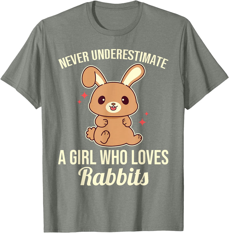 Never Underestimate a Girl Who Loves Rabbits T-Shirt in Olive Heather