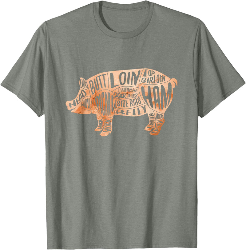 Zone - 365 Pig Pork Diagram Cuts Pig Cuts Butchers And Bacon Parts Pig Day Lovers T-Shirt - Olive Heather