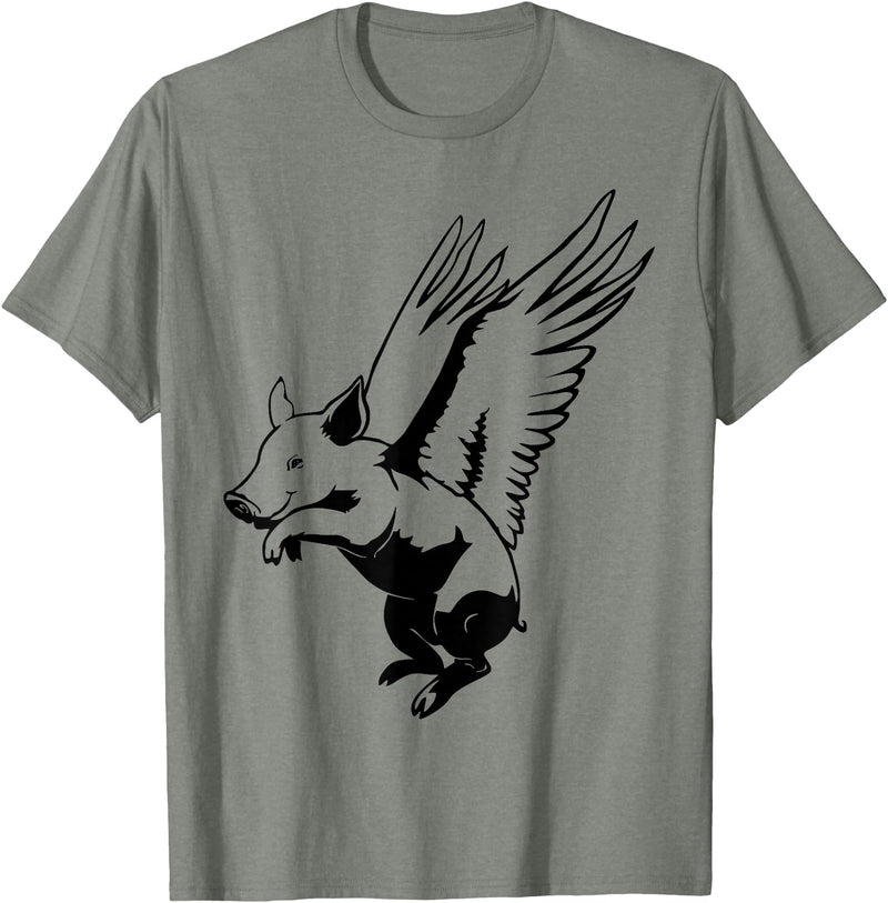 Flying Pig Funny Animals Flying Pig with Wings Fly Pig Lovers T-Shirt - Olive Heather