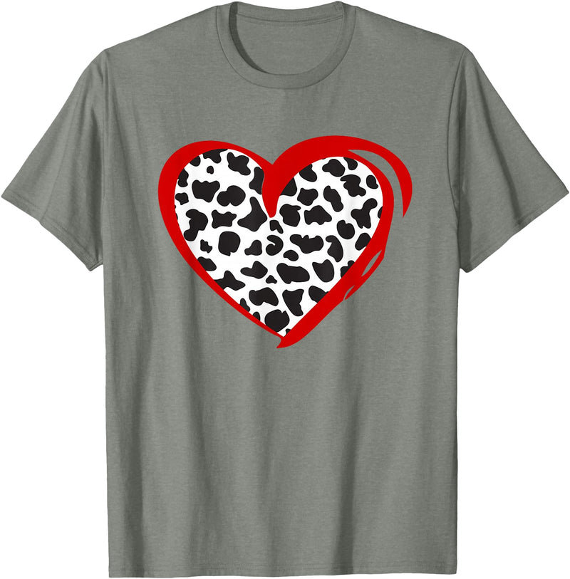Cow Pattern Clothing for Cow Lover Heart Cow Print T-Shirt - Olive Heather