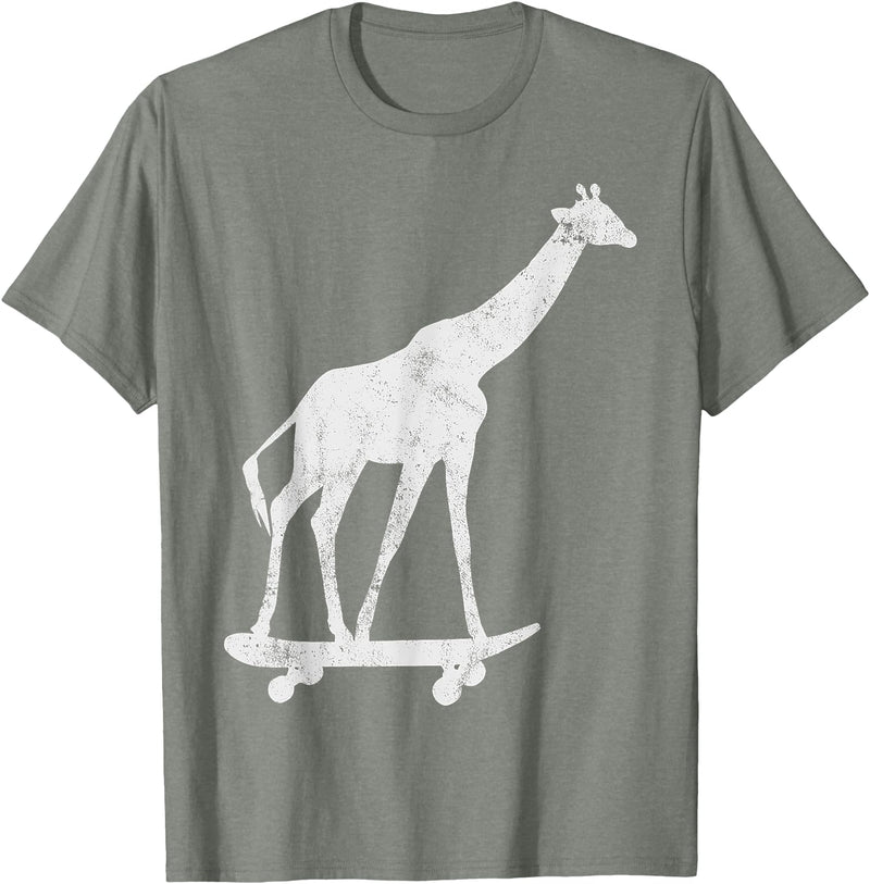 Giraffe Skateboarding Skateboarder Gifts Giraffe Skateboarding Skateboarder T-Shirt - Olive Heather