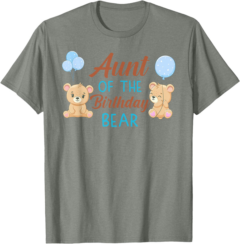 Family Birthday Bear Gifts Aunt of The Birthday Boy Bear 1st Birthday Party Boy T-Shirt - Olive Heather