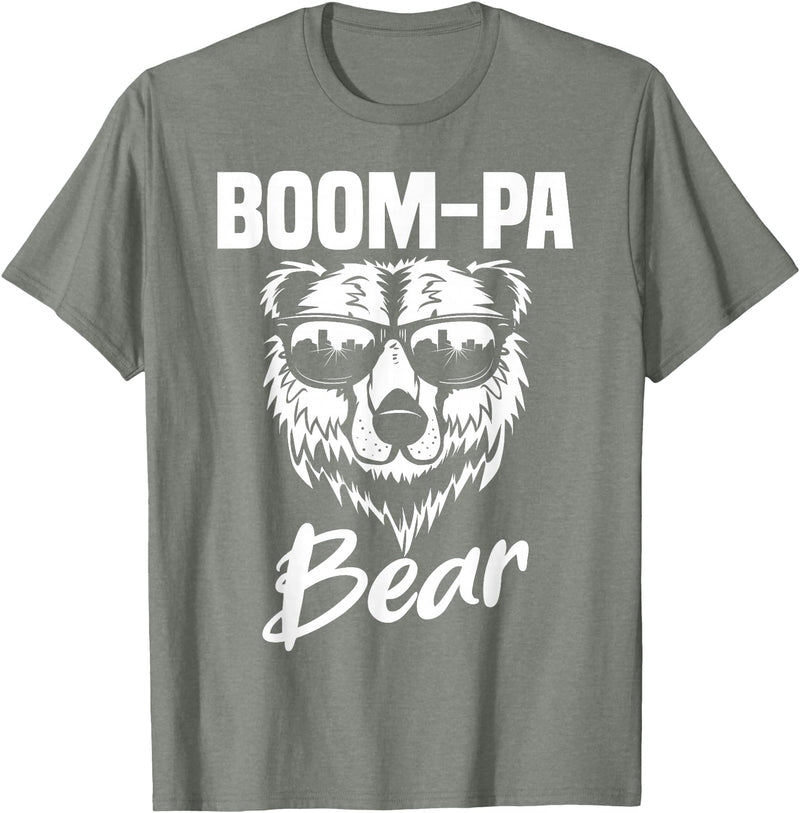 Boom-Pa Bear Funny Gifts Apparel Boom-Pa Bear Wearing Cool Sunglasses Fathers Day Gift T-Shirt - Olive Heather