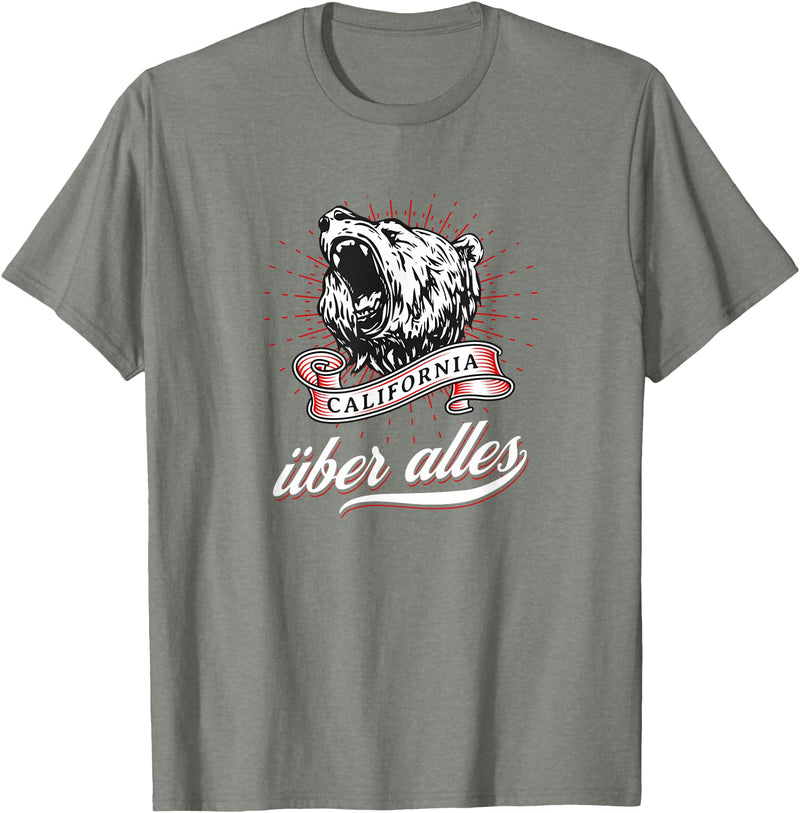 Not Quite Right California Über Alles with Roaring Grizzly Bear T-Shirt - Olive Heather