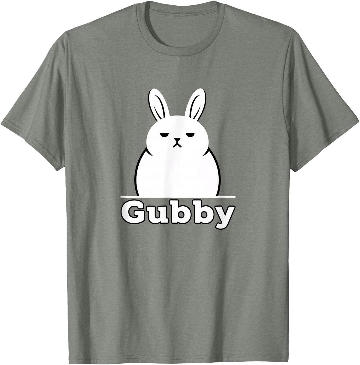 Gubby Rabbit Anime Funny Character Cute Grumpy Bunny T-Shirt in Olive Heather