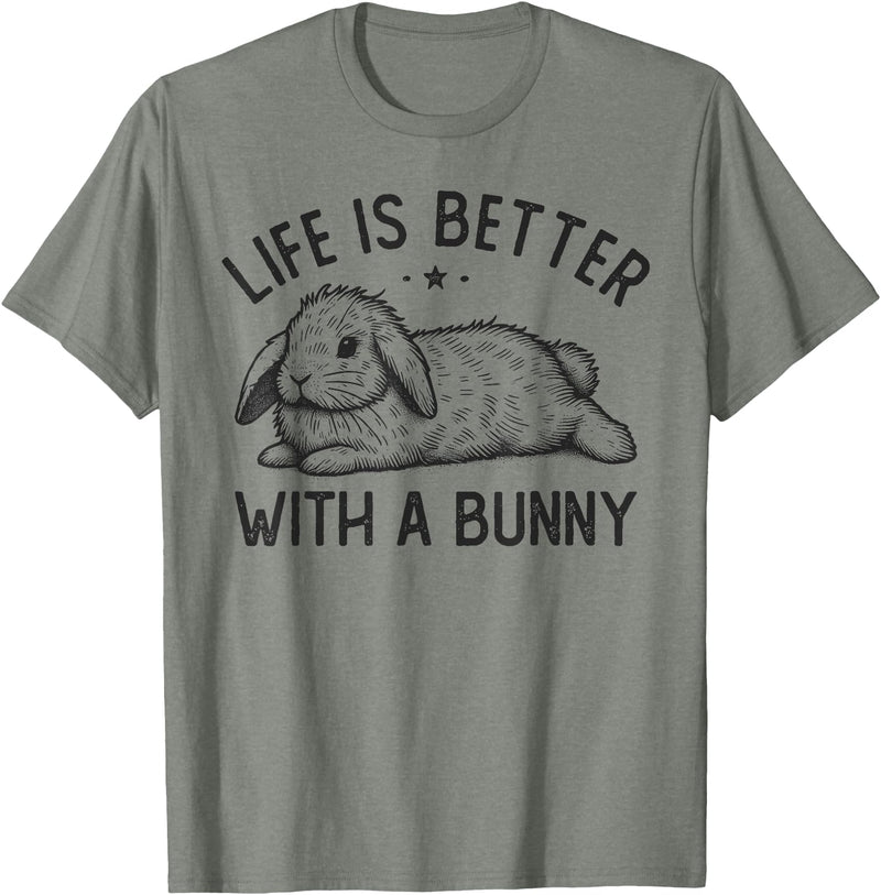 Life Is Better with a Bunny, Cute Rabbit Owner T-Shirt in Olive Heather