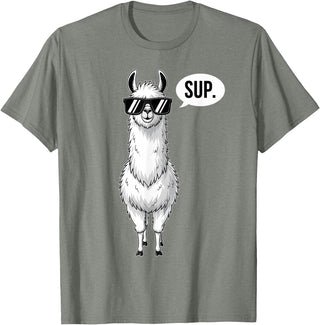 Funny Llama lover Co Alpaca Llama with Sunglasses Sup T-Shirt - Olive Heather