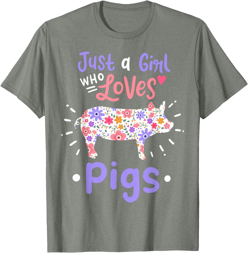Pig Just A Girl Who Loves Pigs Gift for Pig Lovers T-Shirt - Olive Heather
