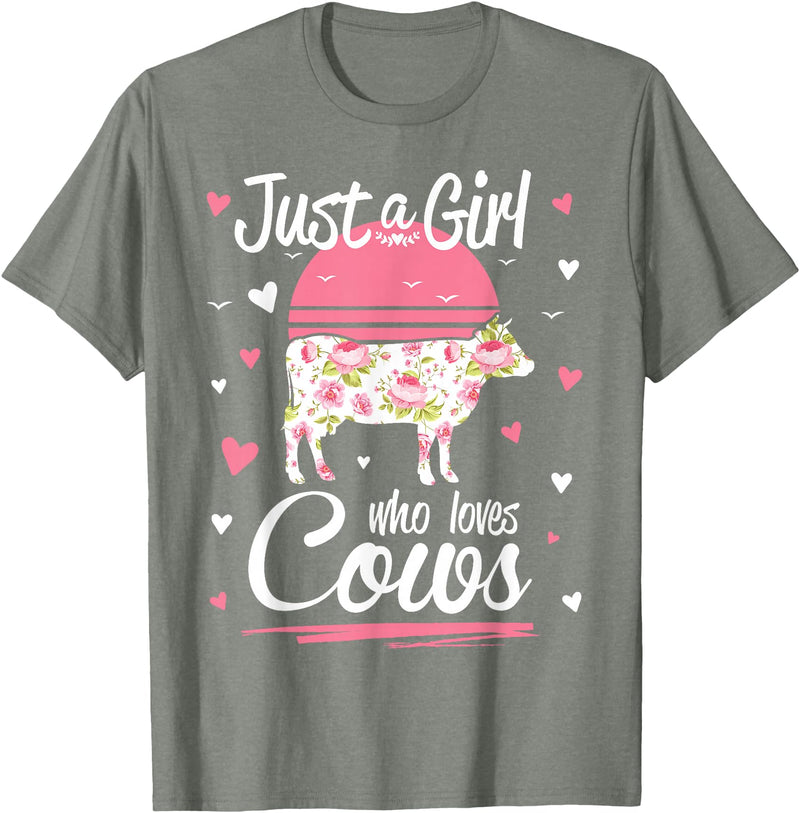 Pack A Punch Just A Girl Who Loves Cows Shirt Vintage T-Shirt - Olive Heather