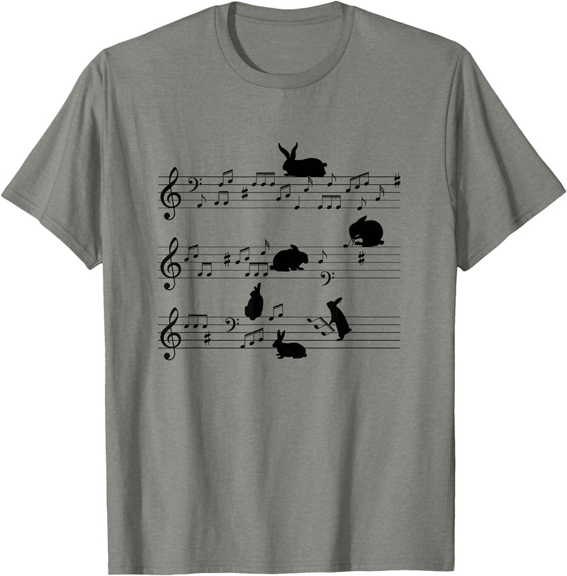 Cute Bunny Rabbit Playing Music Notes Musician T-Shirt in Olive Heather