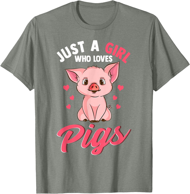 Cute Pig Co. Just A Girl Who Loves Pigs Hog Lover Cute Farmer T-Shirt - Olive Heather