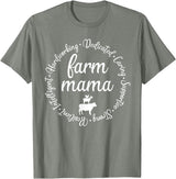 Farm Mama Hardworking Dedicated Goat Chicken Pig Cow Sheep T-Shirt - Olive Heather