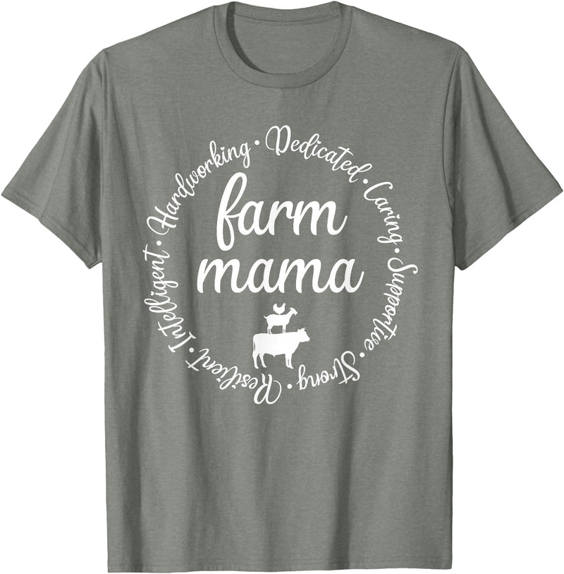 Farm Mama Hardworking Dedicated Goat Chicken Pig Cow Sheep T-Shirt - Olive Heather