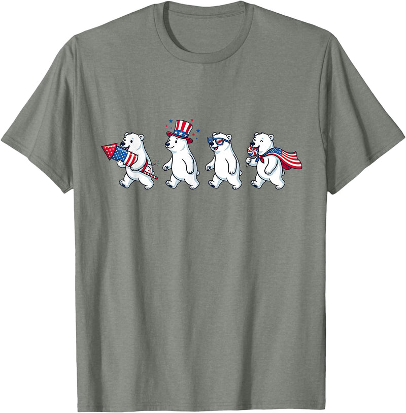 Polar Bear Lover Patriotic Veterans Day Costume Funny Polar Bear American USA Flag 250 Years 4th of July T-Shirt - Olive Heather