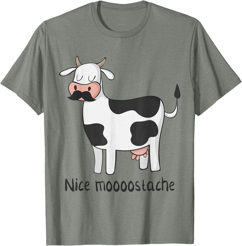 Funny Awesome Cow T-Shirts Nice Moostache - Funny Cow With Mustache T Shirt T-Shirt - Olive Heather