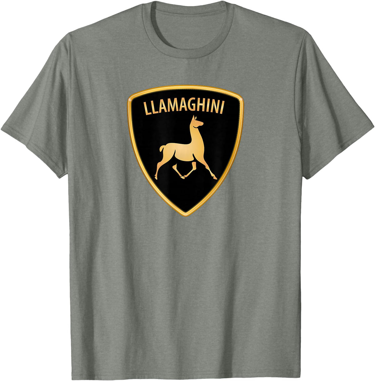 Llamaghini Apparel Co Llamaghini Funny Hillarious Llama Emblem Parody Fun Design T-Shirt - Olive Heather