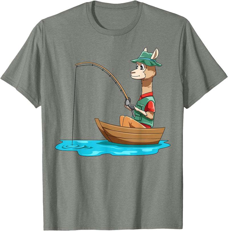 SubliminalFantasy Co. Llama Fishing Llama Fisherman Boat Fishing Lovers T-Shirt - Olive Heather