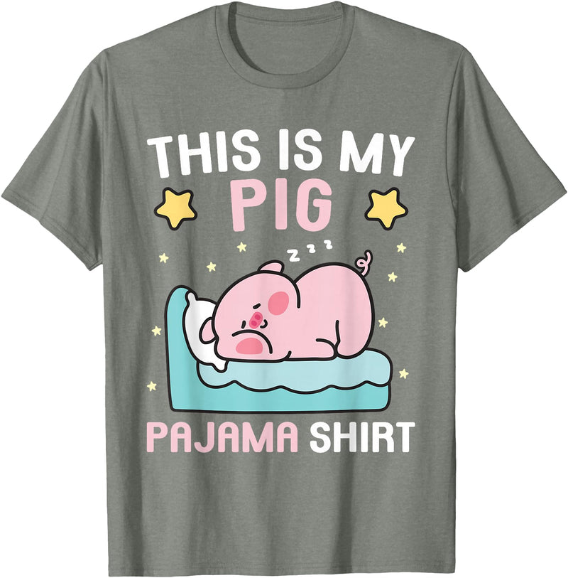Family Matching Pajamas Men Women Boys Girls Kids Cute PJ Teen Boys PJs Girls PJs Funny This is My Pig Pajama T-Shirt - Olive Heather