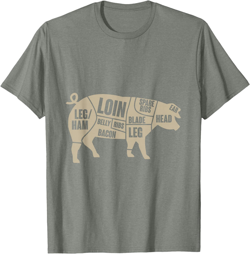 Piglet Farm Teez Pig Anatomy T-Shirt Pork Meat Cuts Tee T-Shirt - Olive Heather
