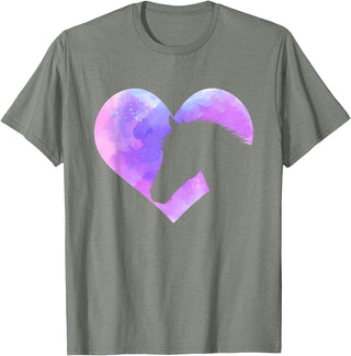 Funny Horse Shirts Horse Head Heart Shaped Design - Horseman Horseback Rider T-Shirt - Olive Heather