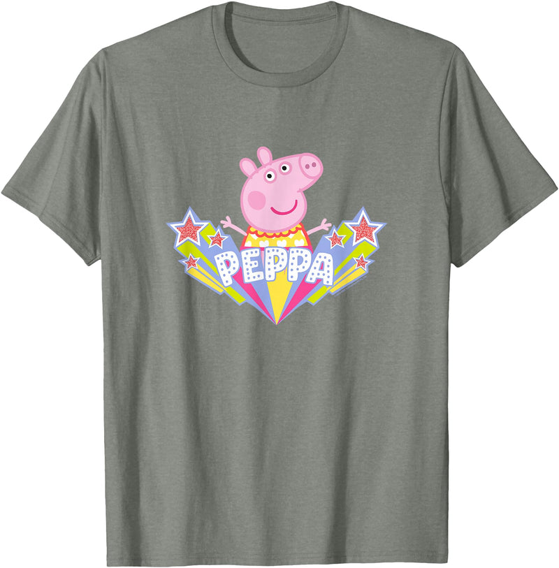 Peppa Pig Shooting Stars Cute Retro Logo T-Shirt - Olive Heather