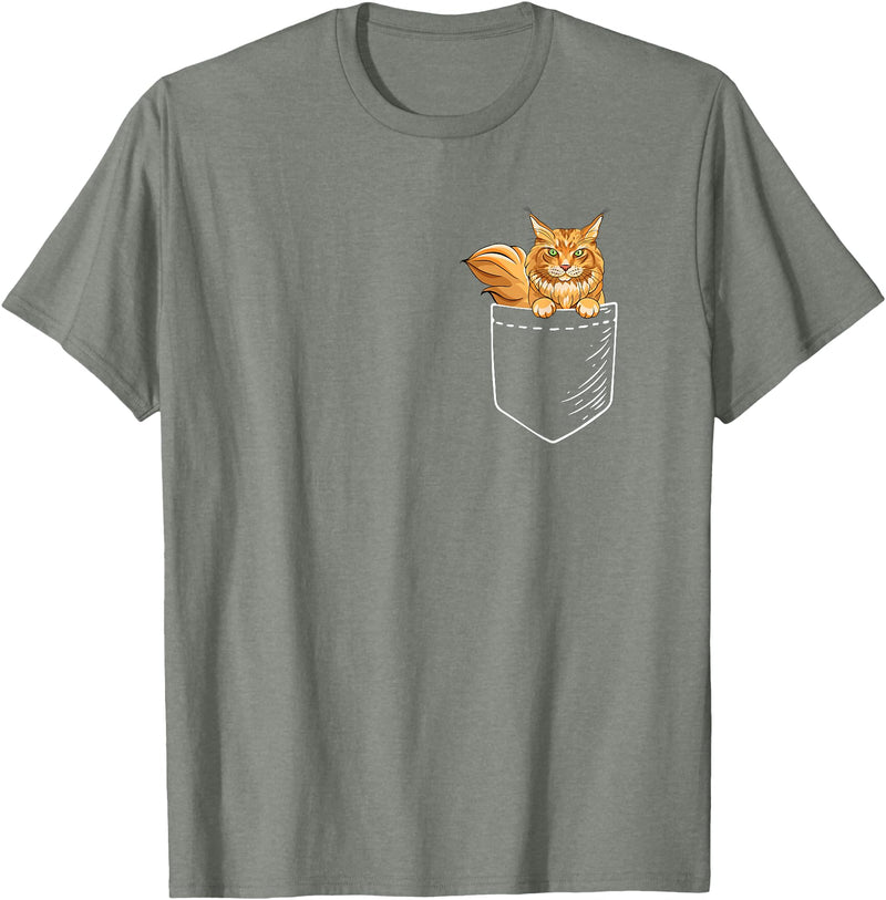 Cute Maine Coon Cat Mom Gifts T Shirts & Hoodies Funny Mens Womens Pocket Orange Maine Coon Cat Lover Owner T-Shirt - Olive