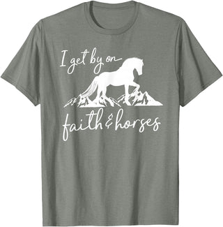 Equestrian Horse Lover Graphic Designs Faith and Horses - Christian Horse Lover T-Shirt - Olive Heather