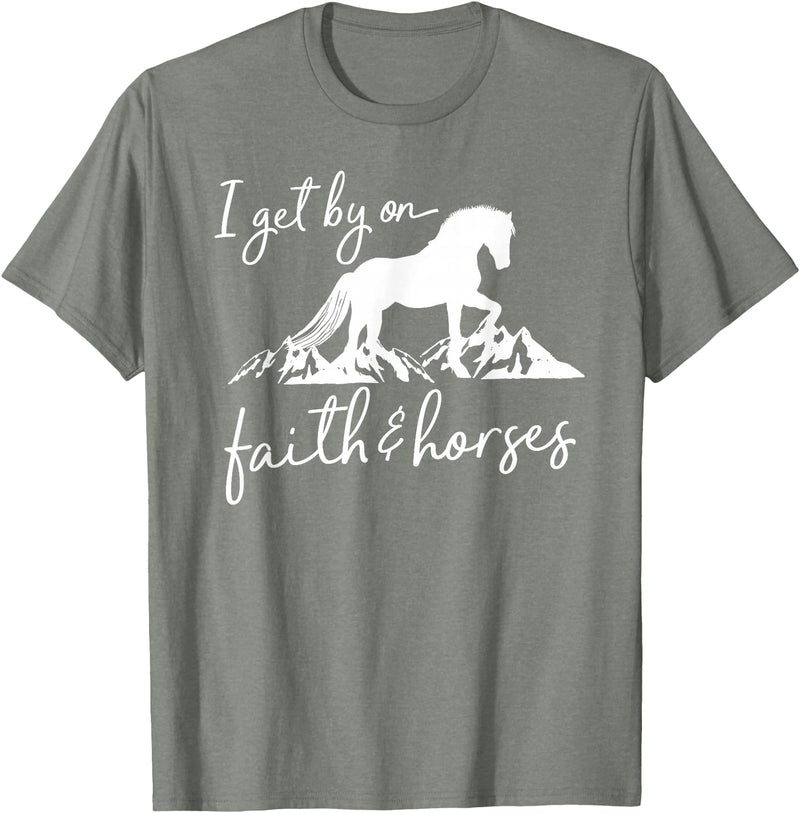 Equestrian Horse Lover Graphic Designs Faith and Horses - Christian Horse Lover T-Shirt - Olive Heather