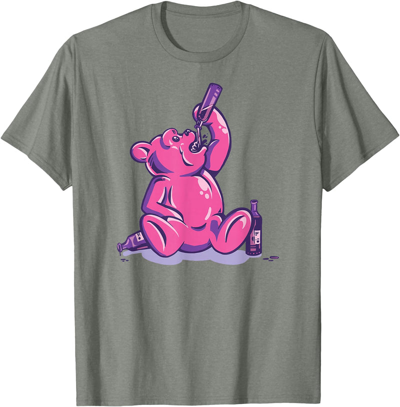 Drunk Gummy Bear - Funny Drinking Illustration Humor Alcohol T-Shirt - Olive Heather