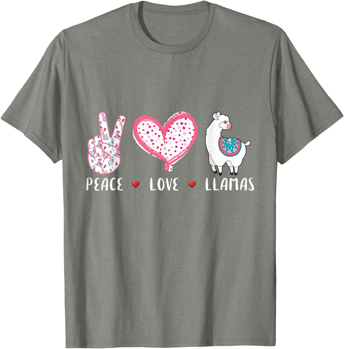Peace Love llama Lovers Designs Co. Peace Love Llamas Gift for Girls Boys Kids Women Men Llama T-Shirt - Olive Heather