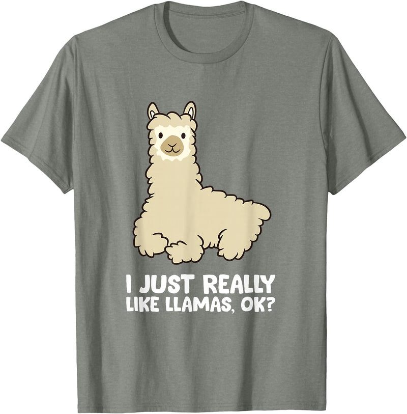 Llama Gifts For Llama Lovers Llama Lover I Just Really Like Llamas, OK Funny Llama T-Shirt - Olive Heather