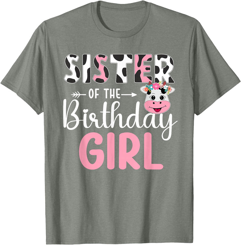 Cow Birthday Shirt For Family Men Women Cow Lover Sister Of The Birthday Girl Farm Cow 1 St Birthday Girl T-Shirt - Olive