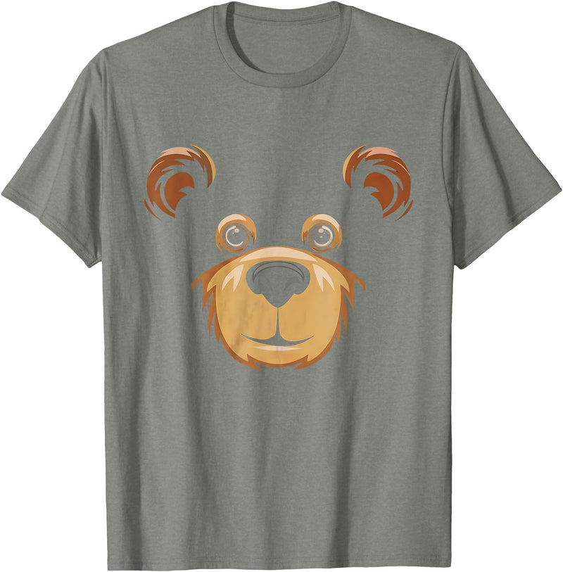 Bear Face Halloween Costume Outfit Brown Bear Tee Bear Face Halloween Costume Brown Bear Animal Kids T-Shirt - Olive Heather