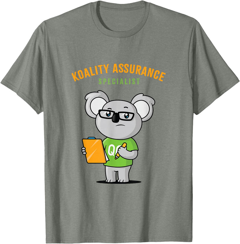 Quality Control Fun Koala Bear, Quality Assurance Specialist T-Shirt - Olive Heather