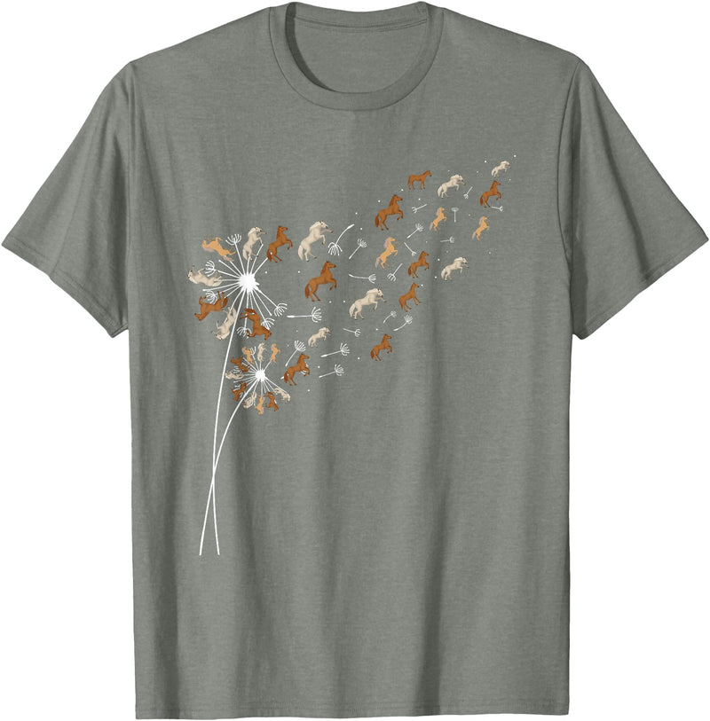 Funny Horse Shirts Dandelion Horses - Horse Lovers Rider T-Shirt - Olive Heather